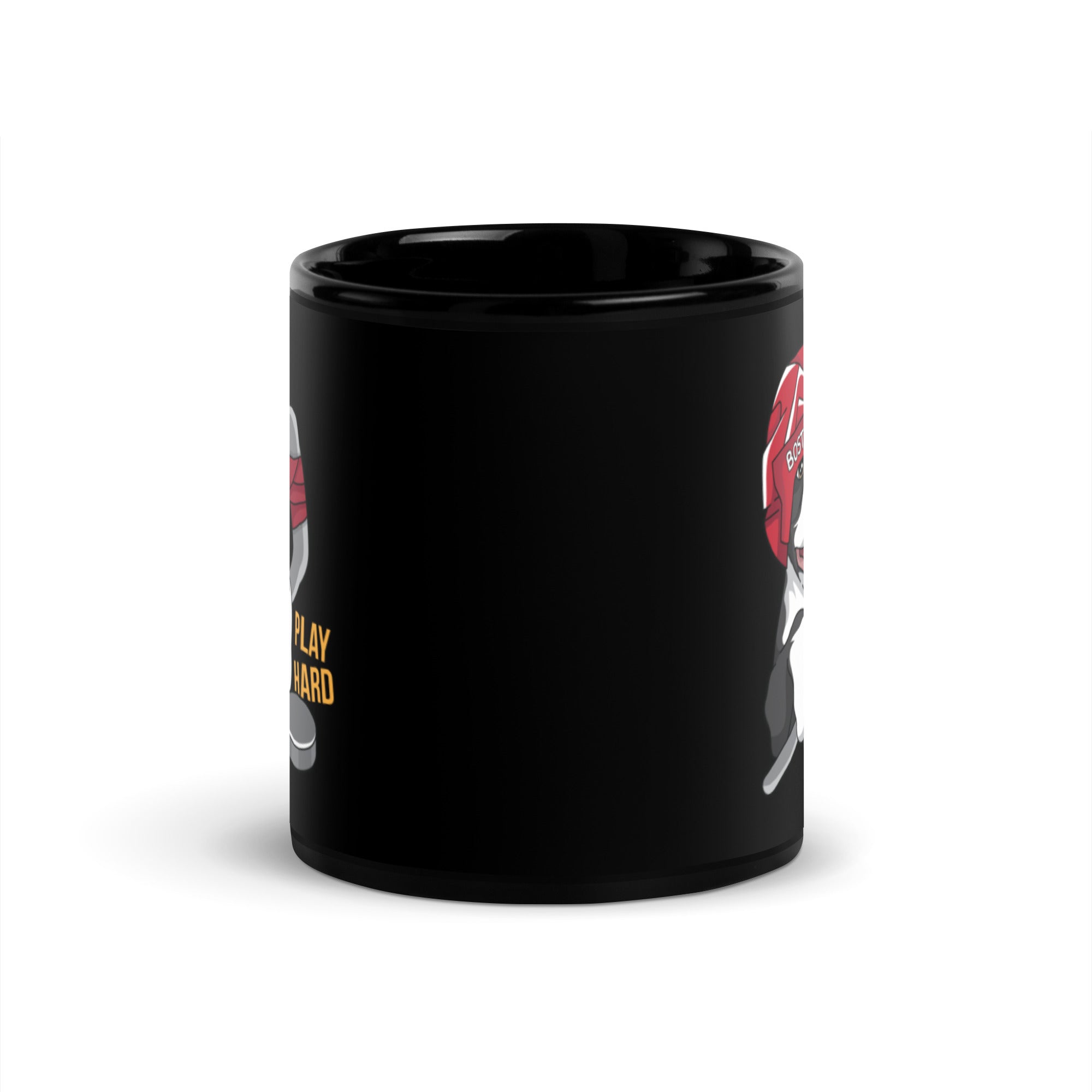 Hockey Boston Terrier Black Glossy Mug - Play Hard Bark Harder