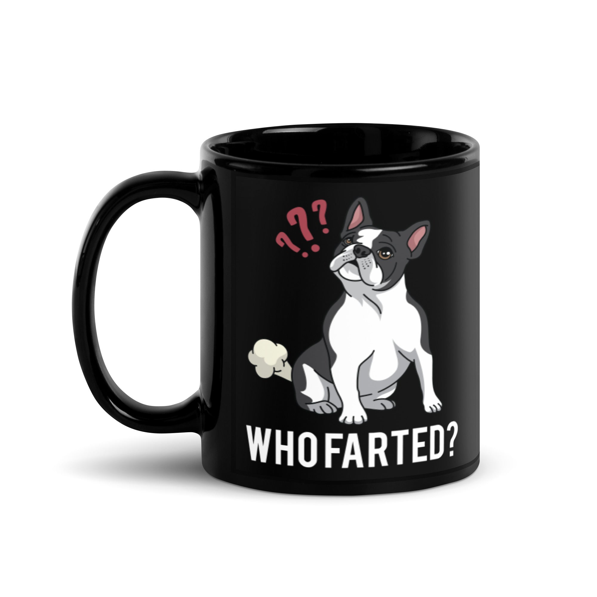 Who Farted Black Glossy Mug