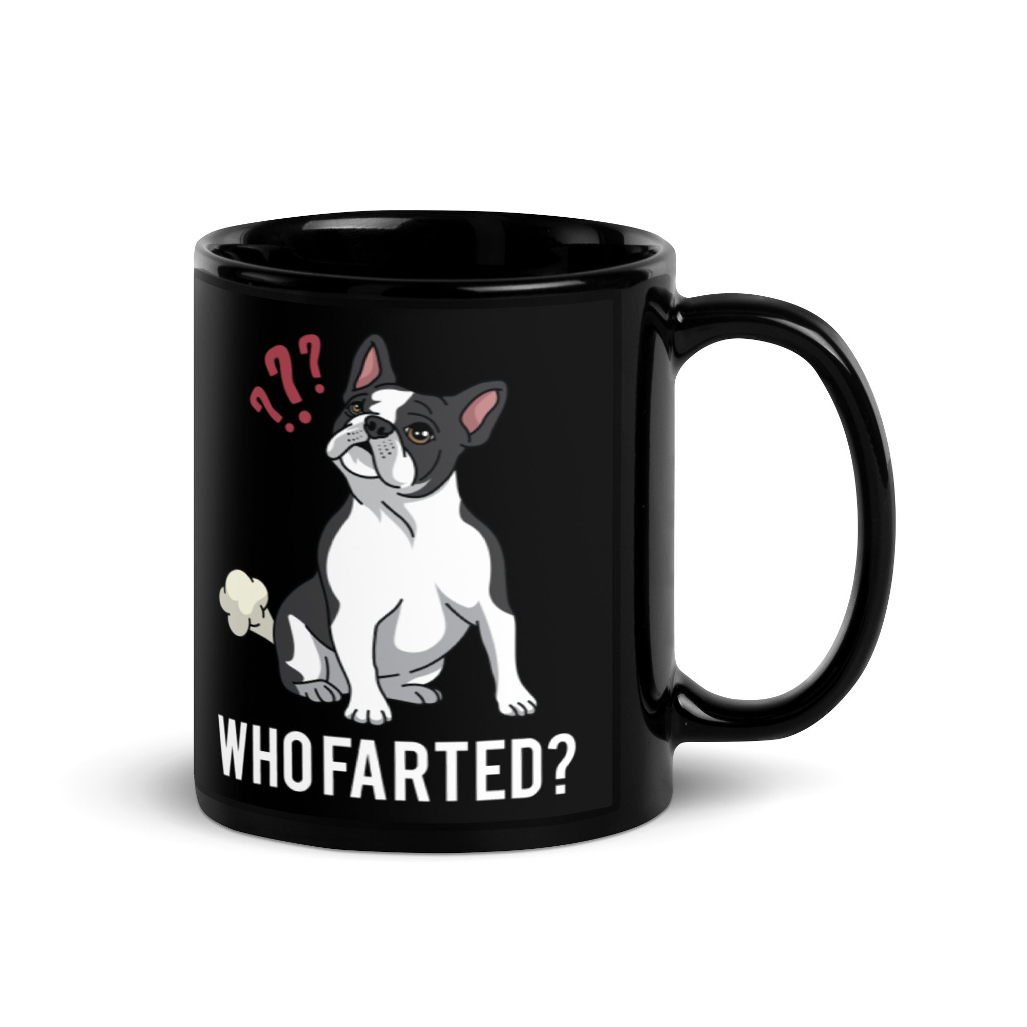 Who Farted Black Glossy Mug