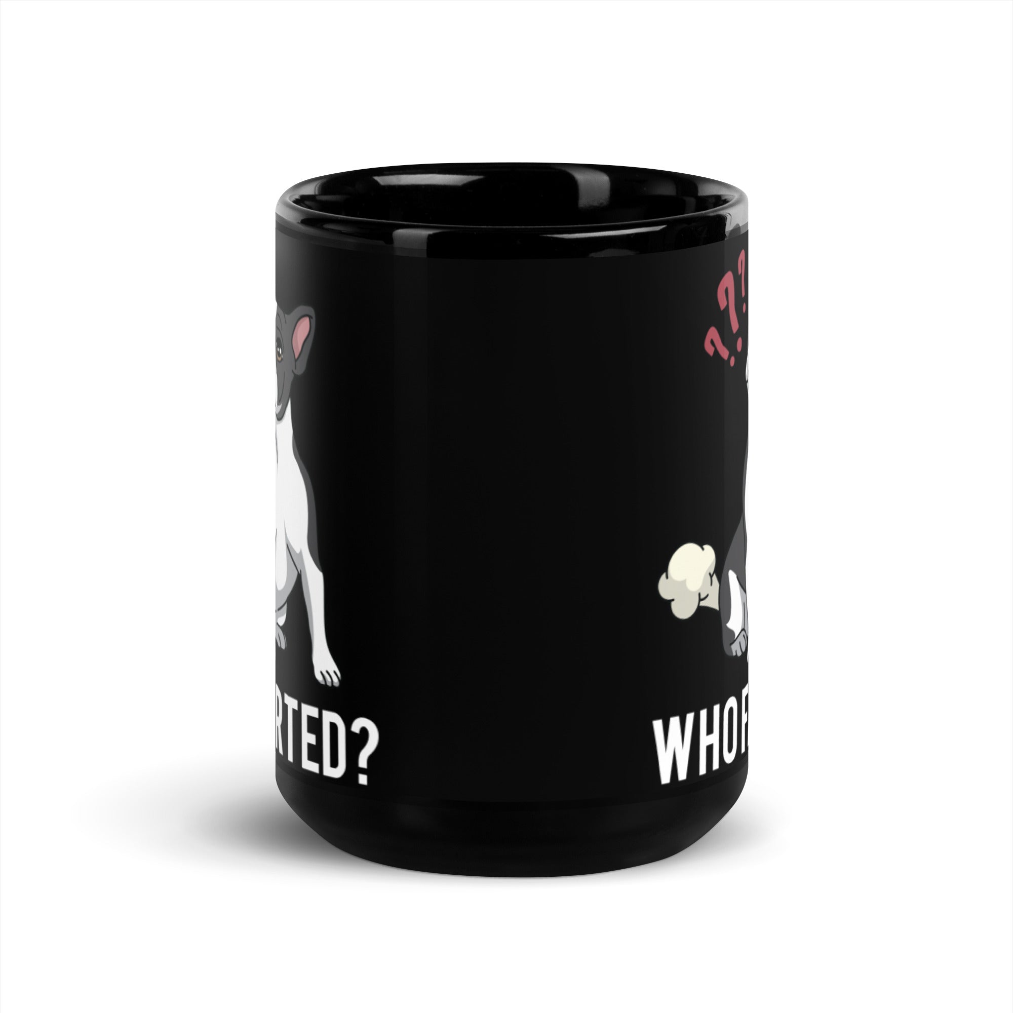 Who Farted Black Glossy Mug