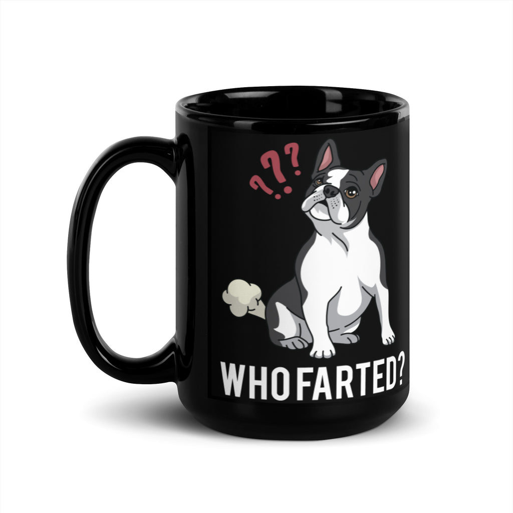 Who Farted Black Glossy Mug