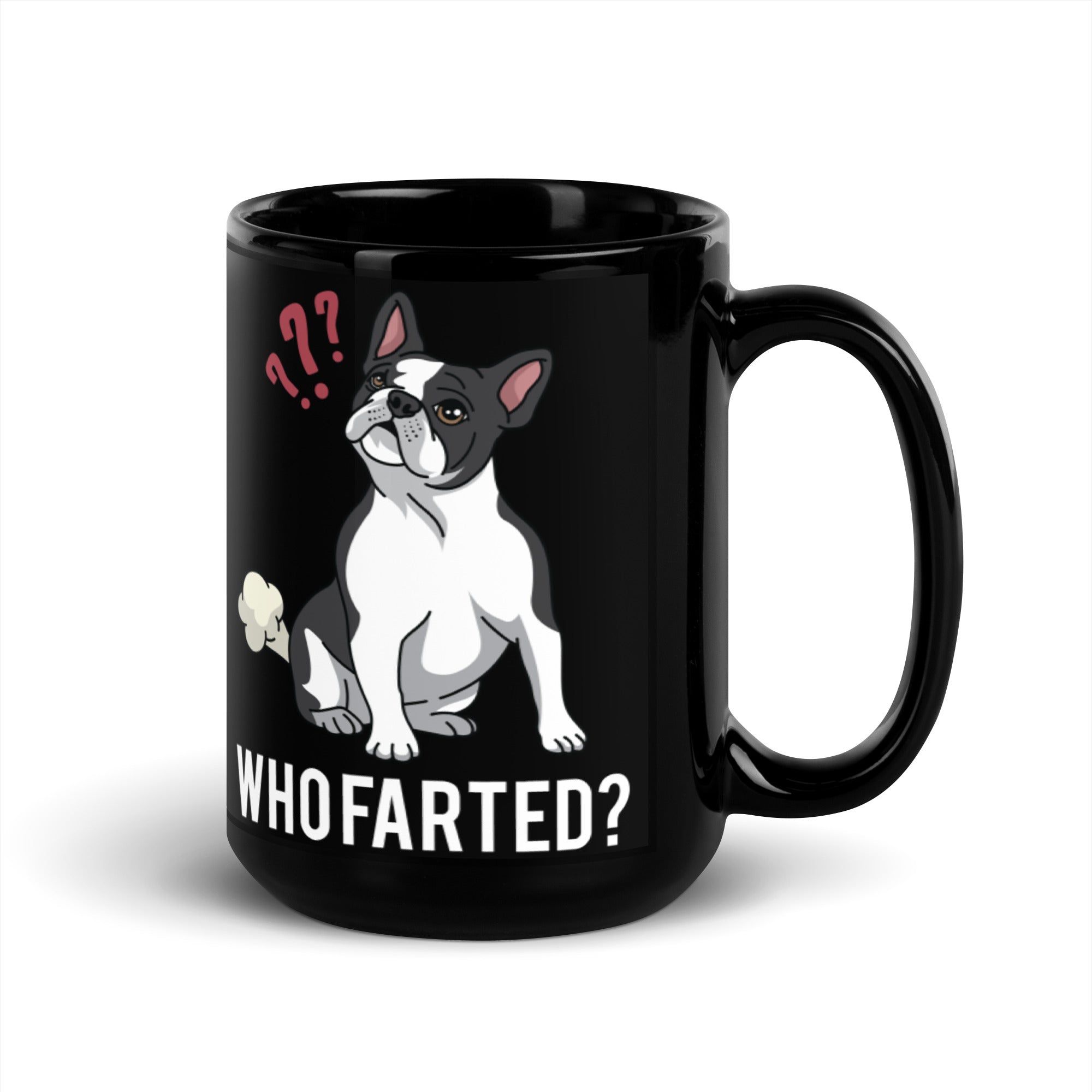 Who Farted Black Glossy Mug