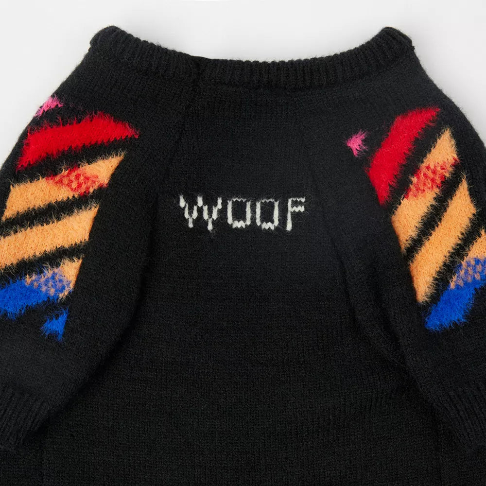Knitted Pullover Woof Dog Sweater - Black and Red