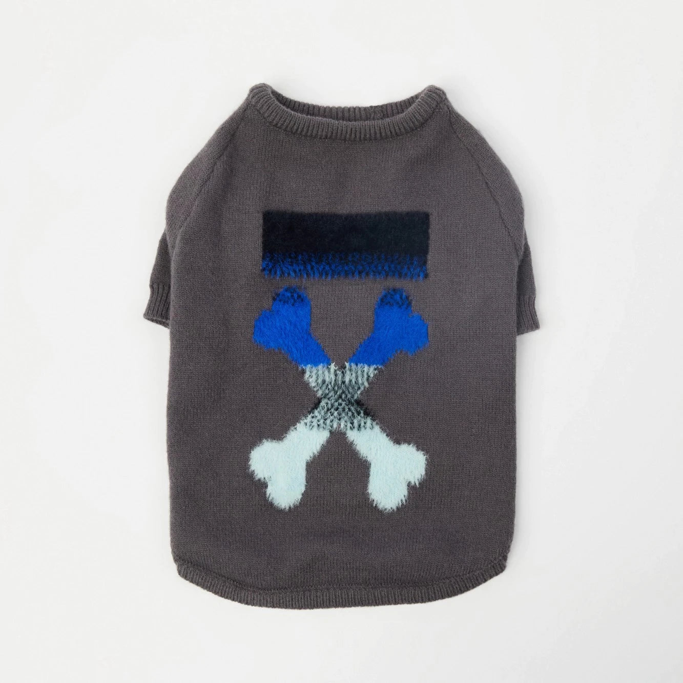 Knitted Pullover Woof Dog Sweater - Grey and Blue