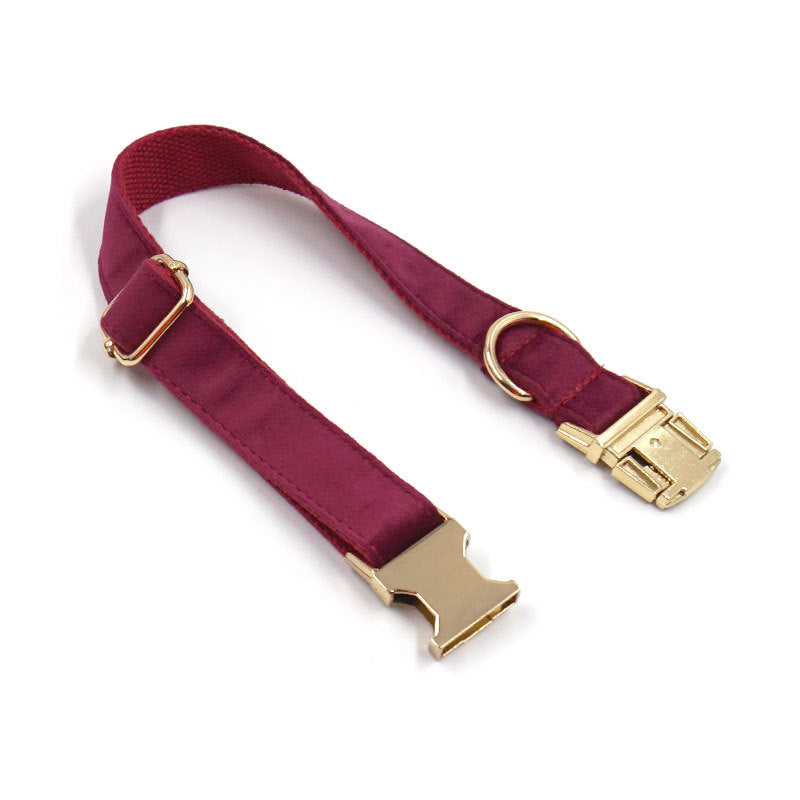 Soft Burgundy Velvet Dog Collar Bow Tie Leash