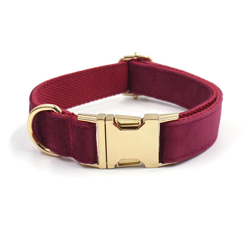 Soft Burgundy Velvet Dog Collar Bow Tie Leash