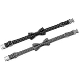 Plaid Dog Collar with Bow Tie - Black and Gray