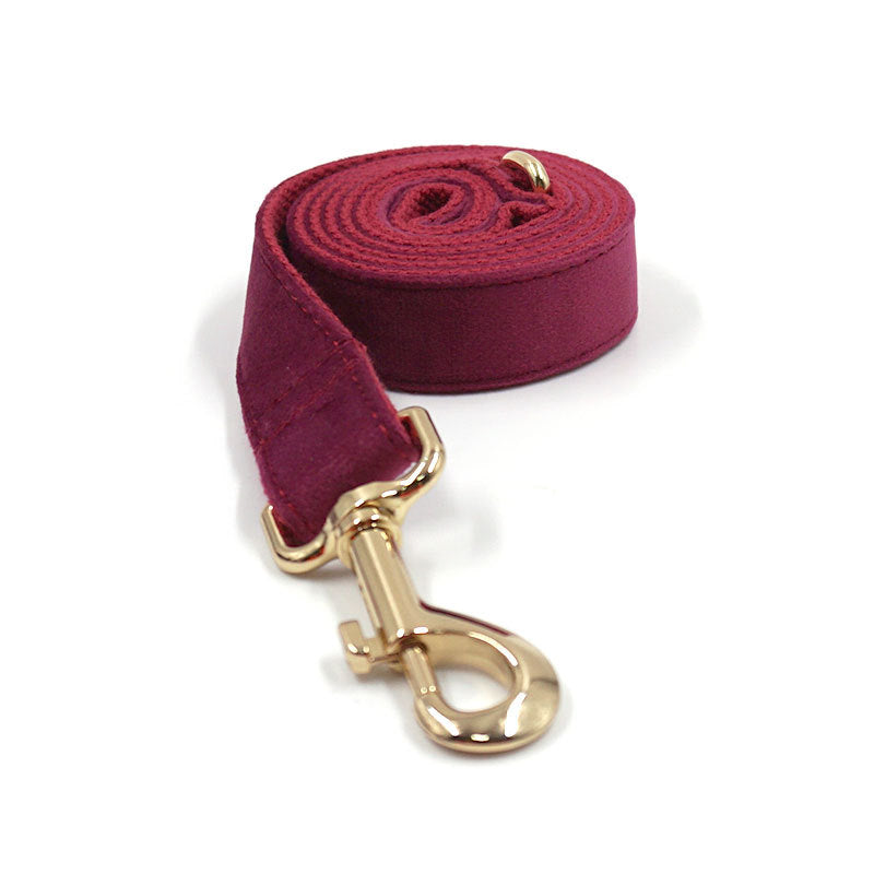 Soft Burgundy Velvet Dog Collar Bow Tie Leash