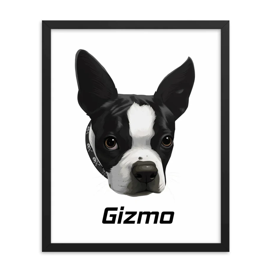 Framed Custom Boston Terrier Dog Portrait