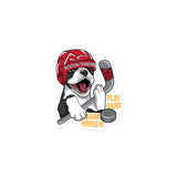 Hockey Boston Terrier Sticker - Play Hard Bark Harder
