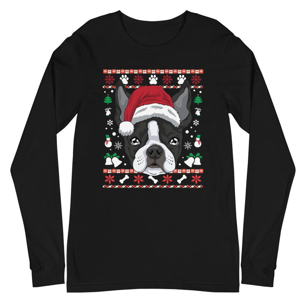 Ugly Christmas Boston Terrier Long Sleeve Tee