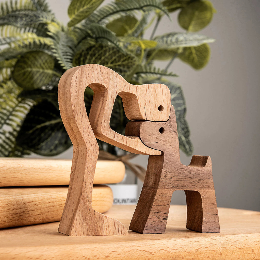 The Love Between A Man And His Dog - Wood Sculpture Table Ornaments