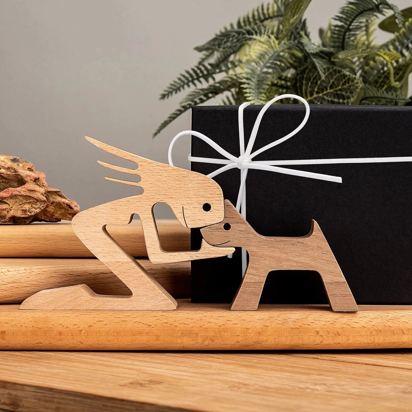 The Love Between A Women And Her Dog - Wood Sculpture Table Ornaments