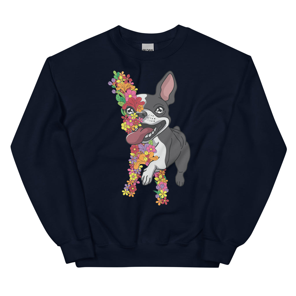 Floral Boston Terrier Unisex Sweatshirt