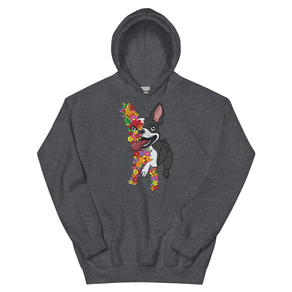 Floral Boston Terrier Unisex Hoodie