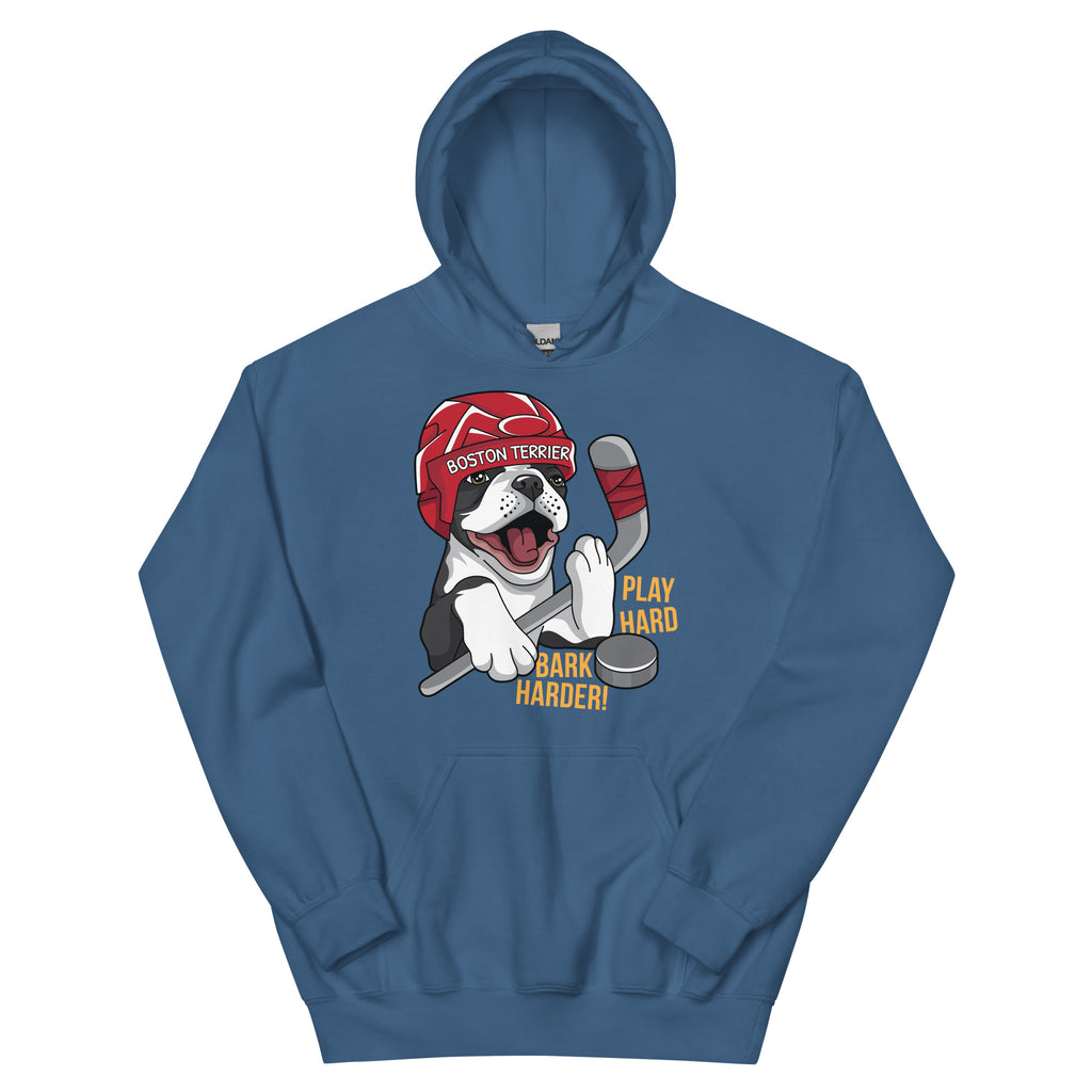 Hockey Boston Terrier Hoodie - Play Hard Bark Harder