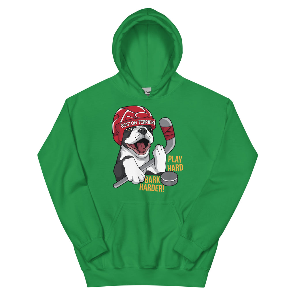 Hockey Boston Terrier Hoodie - Play Hard Bark Harder