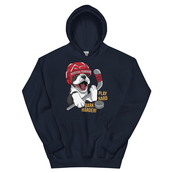 Hockey Boston Terrier Hoodie - Play Hard Bark Harder