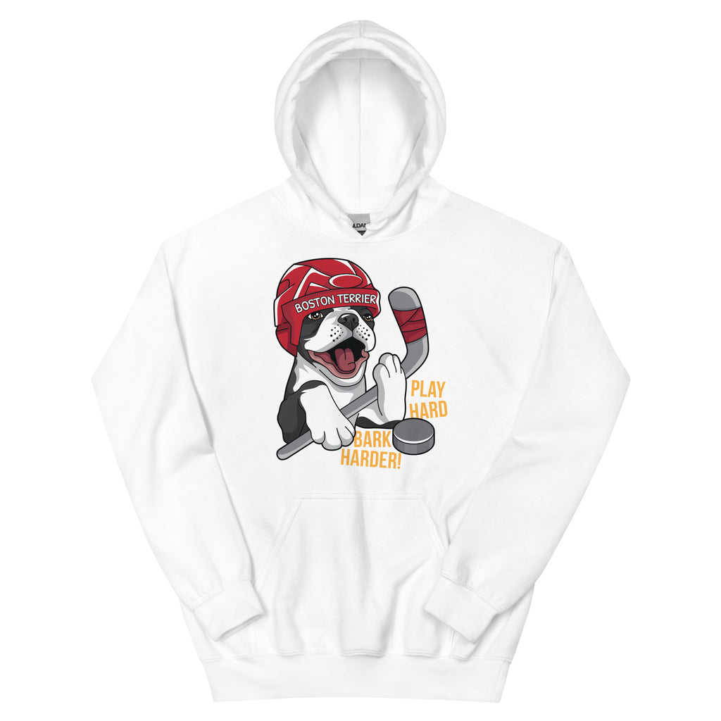 Hockey Boston Terrier Hoodie - Play Hard Bark Harder