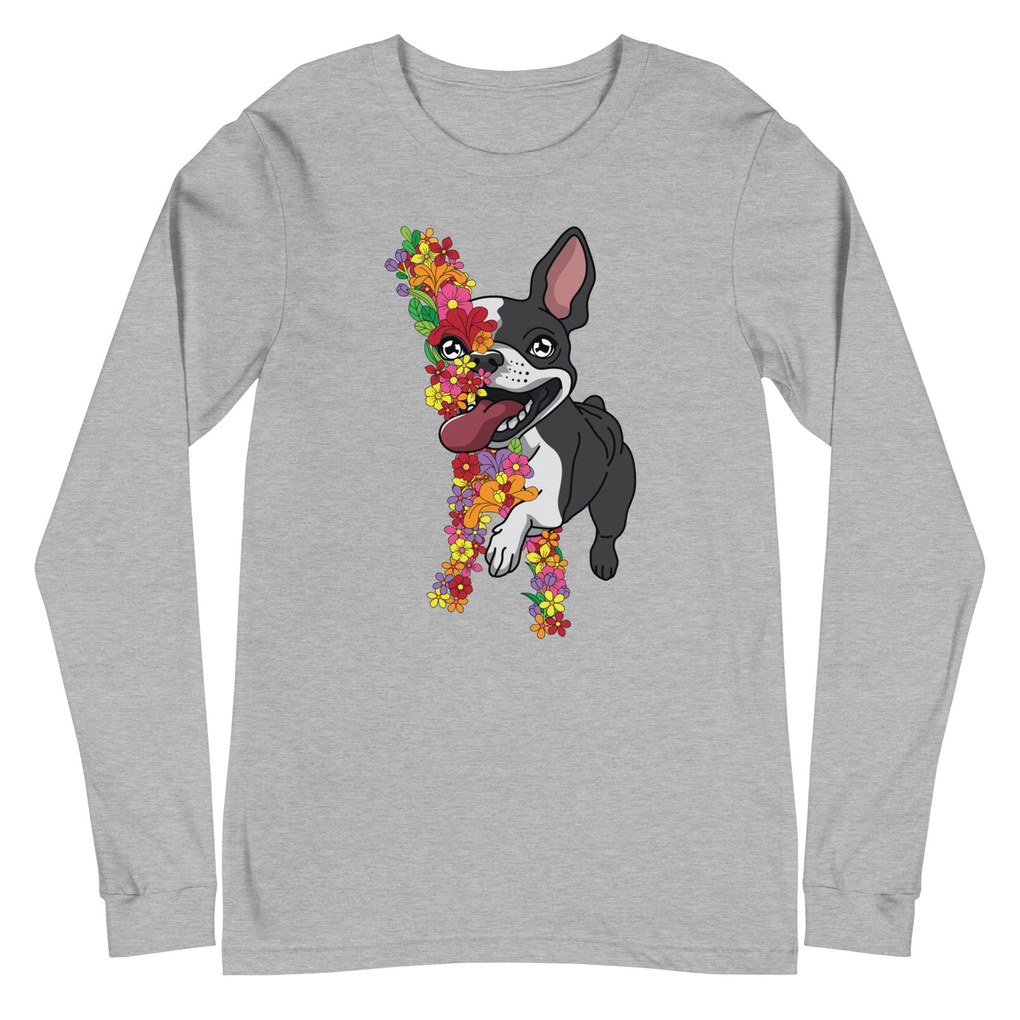 Floral Boston Terrier Unisex Long Sleeve