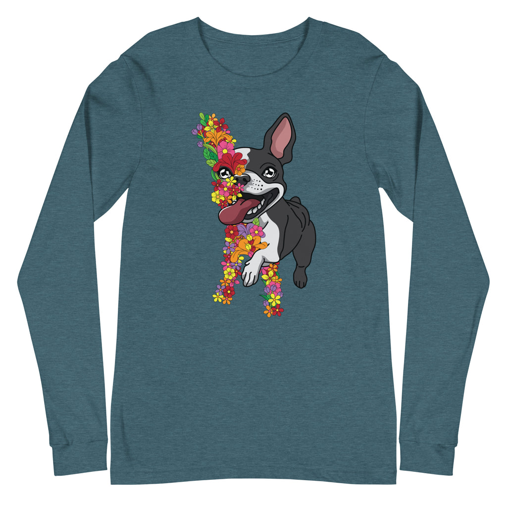 Floral Boston Terrier Unisex Long Sleeve