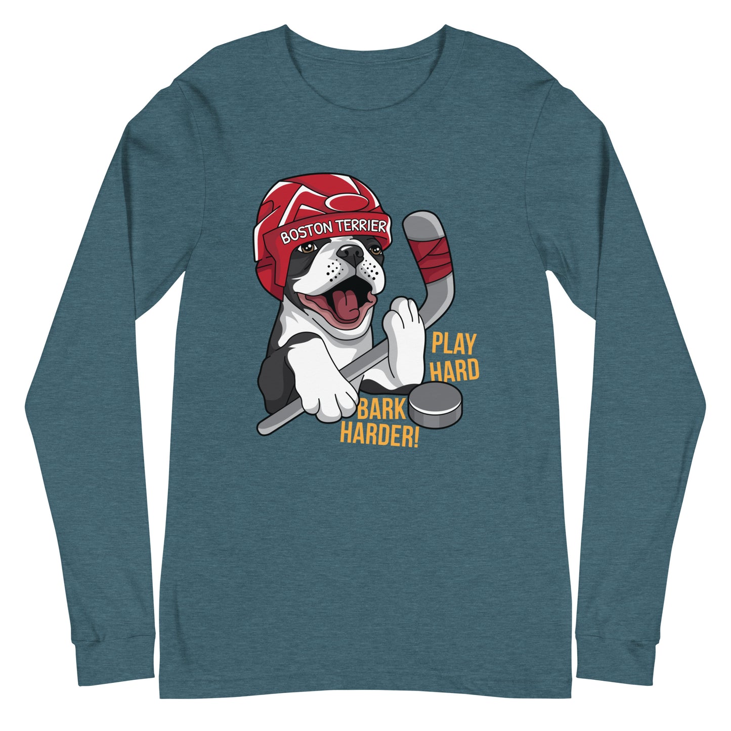 Hockey Boston Terrier Long Sleeve Tee - Play Hard Bark Harder