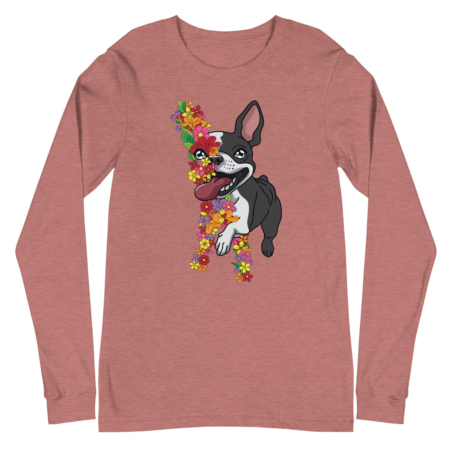 Floral Boston Terrier Unisex Long Sleeve