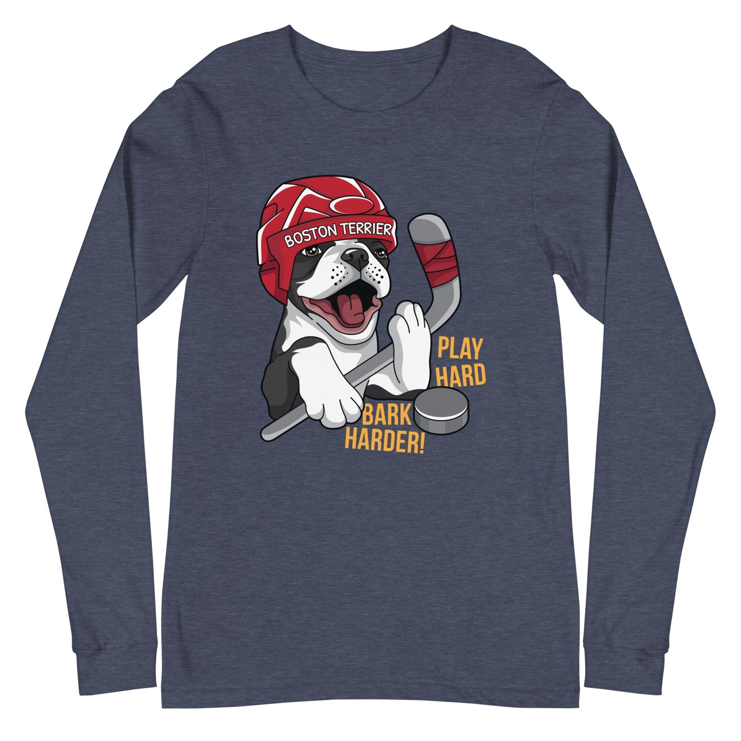 Hockey Boston Terrier Long Sleeve Tee - Play Hard Bark Harder