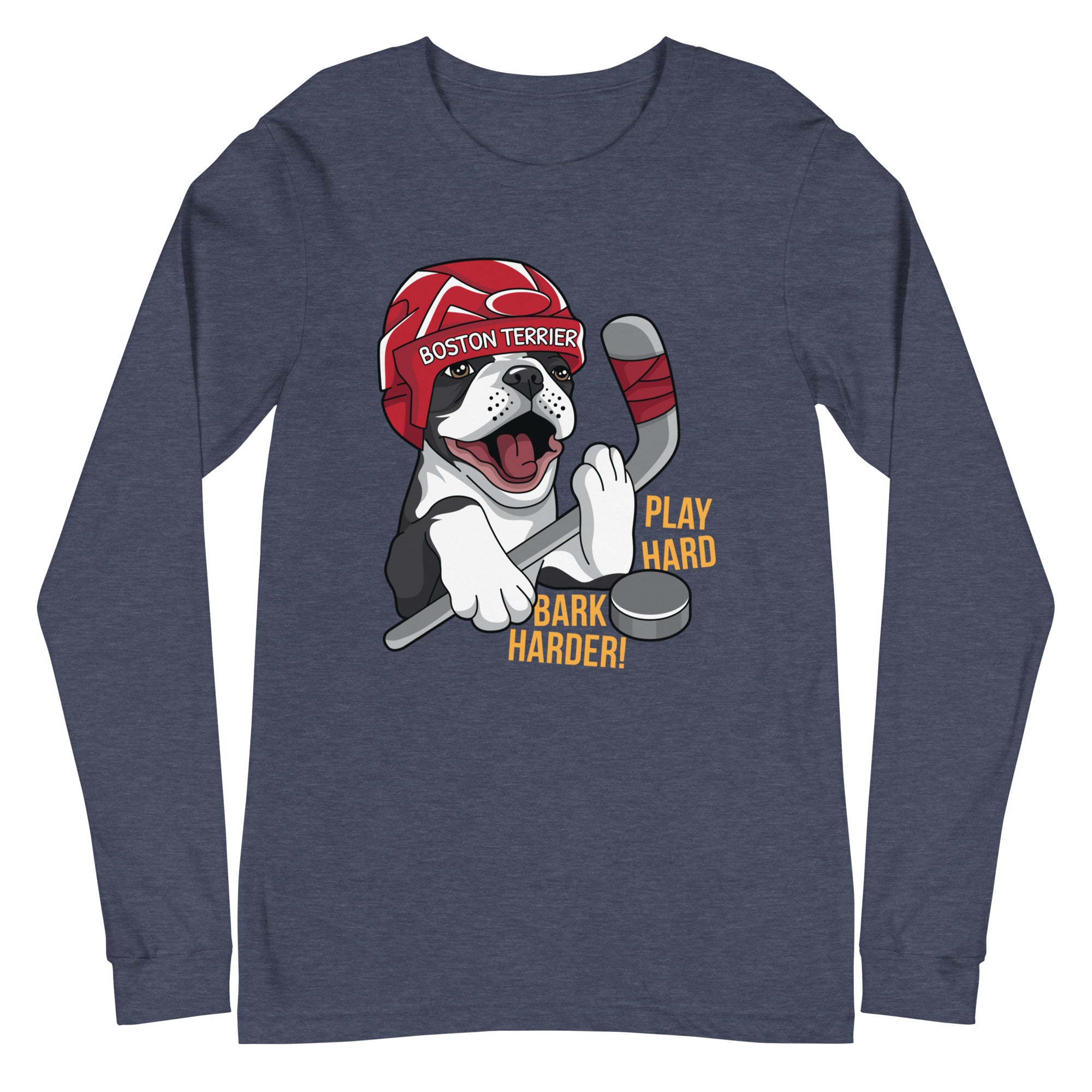 Hockey Boston Terrier Long Sleeve Tee - Play Hard Bark Harder