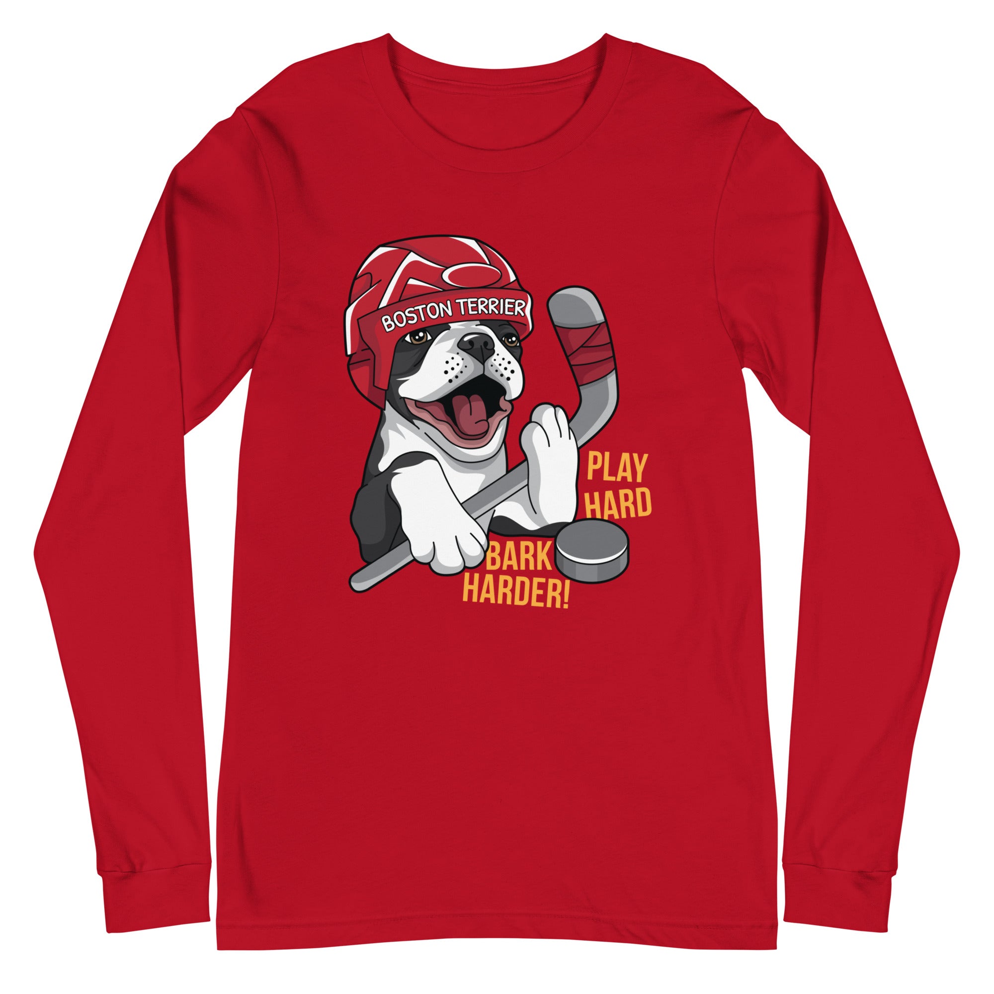 Hockey Boston Terrier Long Sleeve Tee - Play Hard Bark Harder