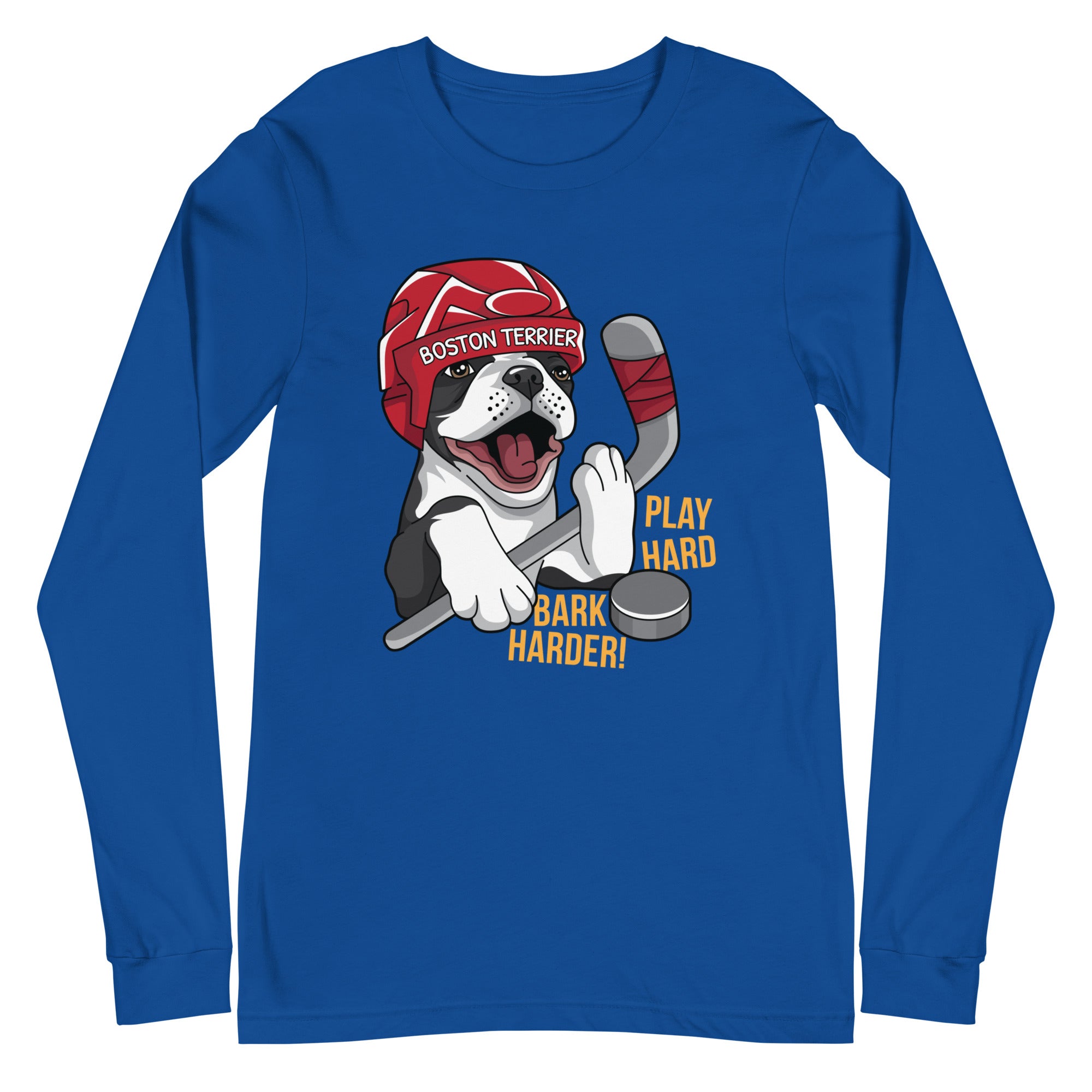 Hockey Boston Terrier Long Sleeve Tee - Play Hard Bark Harder