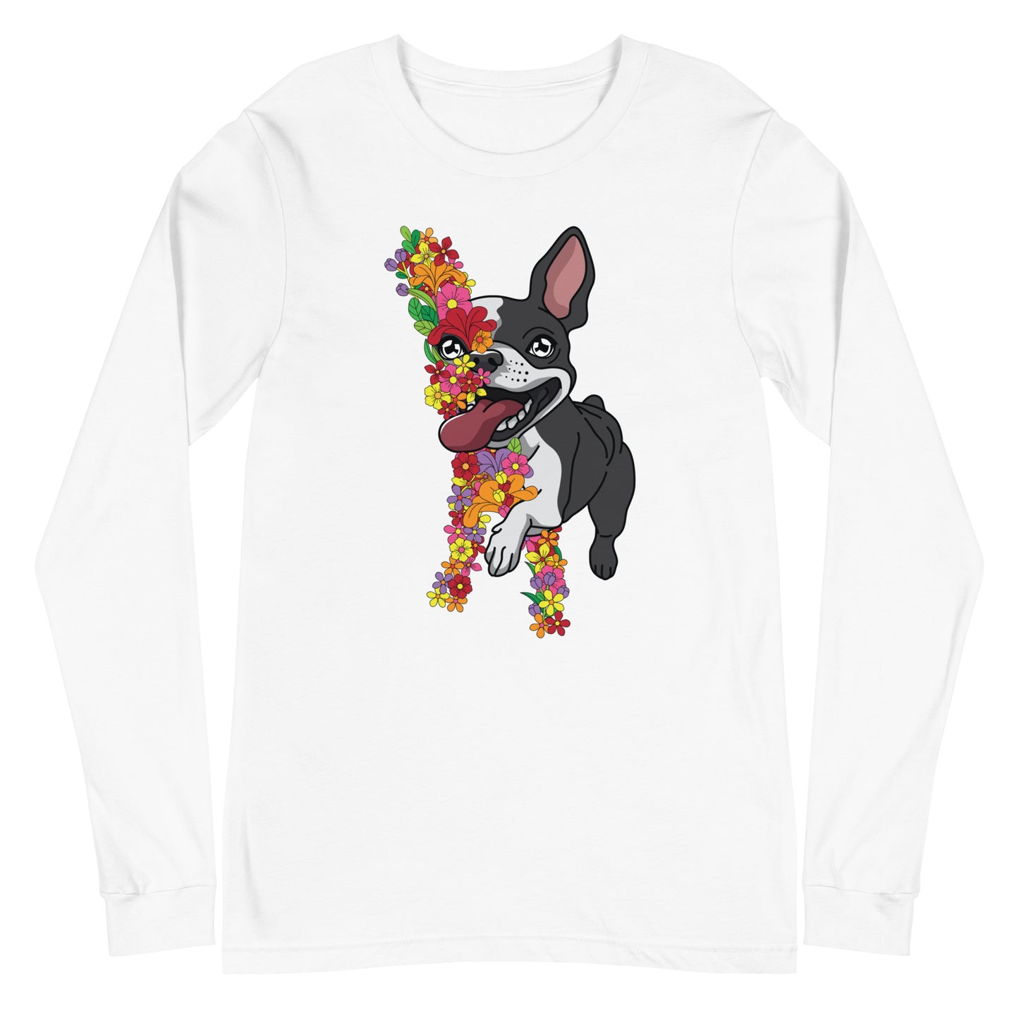 Floral Boston Terrier Unisex Long Sleeve