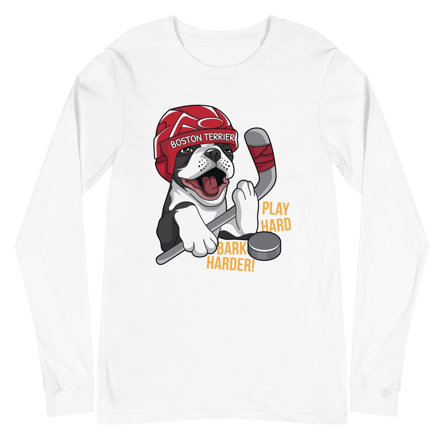 Hockey Boston Terrier Long Sleeve Tee - Play Hard Bark Harder