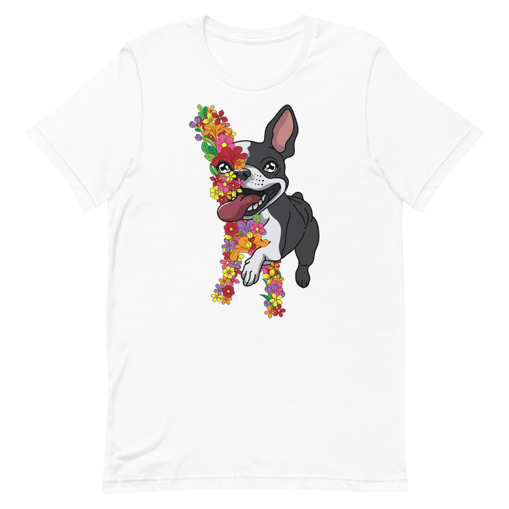 Floral Boston Terrier Unisex t-shirt